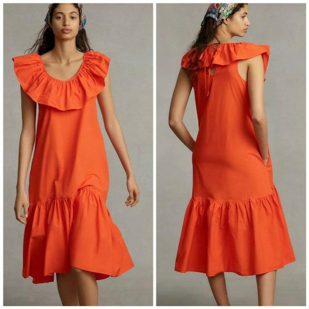 Anthropologie Whit Two orange dress size large petite pockets